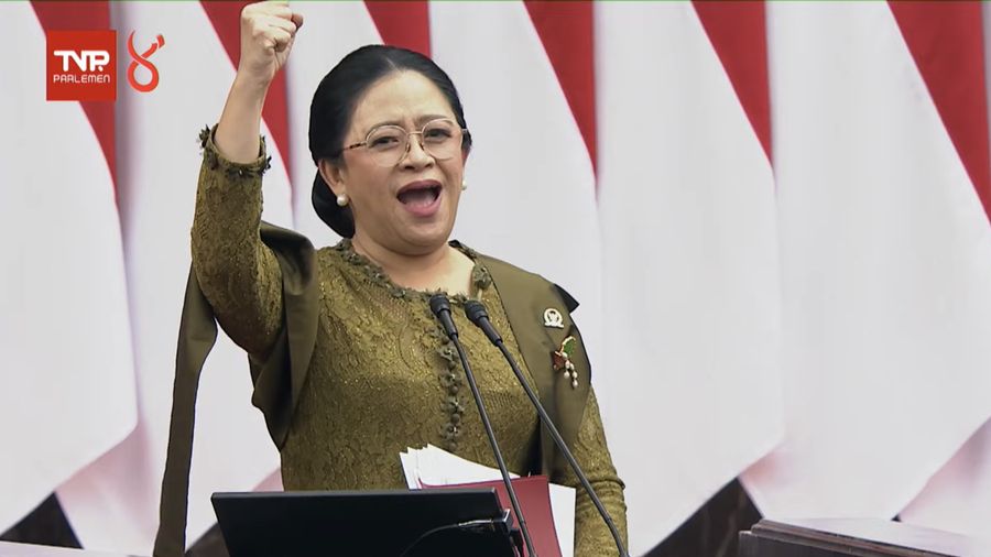 Ketua DPR RI, Puan Maharani menyampaikan pidato di Gedung Nusantara, Kompleks Parlemen Senayan, Jakarta Pusat, Jumat (14/8/2026)