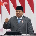 Presiden Prabowo Subianto saat berpidato di Sidang Tahunan MPR di Jakarta, Jumat (14/8).