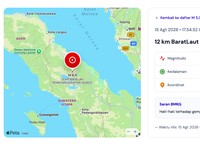 Gempa bumi mengguncang Pematang Siantar, Sumatra Utara dengan kekuatan 6,4 Magnitudo dengan kedalaman 163 km pada Sabtu (15/8/2026). (Dok. BMKG)
