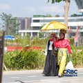 Karnaval Kebudayaan di tengah cuaca terik di Jalan Sumbu Kebangsaan, Ibu Kota Nusantara (IKN), Penajam Paser Utara, Kalimantan Timur, Sabtu (15/8/2026). (CNBC Indonesia/Tias Budiarto)