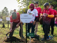 Ribuan warga menghadiri kegiatan penanaman pohon dalam rangka menyambut HUT ke-81 Kemerdekaan Indonesia di Embung Sanggai, Kawasan Inti Pusat Pemerintahan (KIPP) IKN, Penajam Paser Utara, Kalimantan Timur, Sabtu (15/8/2026). (CNBC Indonesia/Tias Budi
