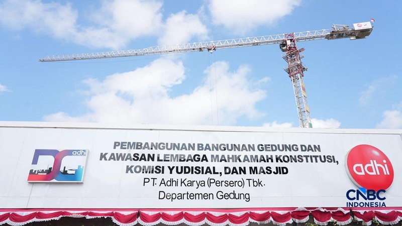 Suasana area proyek pembangunan Kawasan Yudikatif di KIPP Ibu Kota Nusantara (IKN), Penajam Paser, Kalimantan Timur, Minggu (16/8/2026). (CNBC Indonesia/Tias Budiarto)