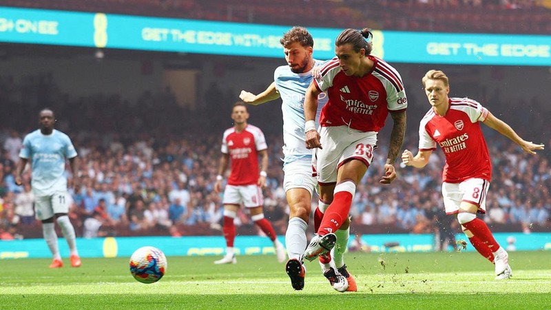 Pertandingan Community Shield antara Arsenal melawan Manchester CIty di Principality Stadium, Cardiff, Wales, Minggu (16/8/2026). (Action Images via Reuters/Matthew Childs)