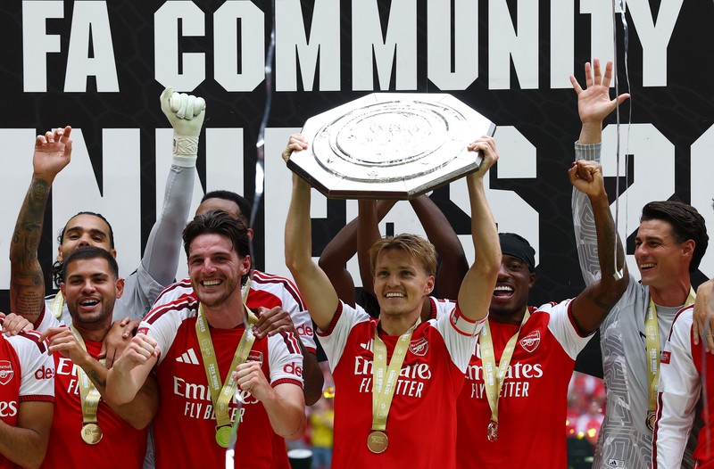 Pertandingan Community Shield antara Arsenal melawan Manchester CIty di Principality Stadium, Cardiff, Wales, Minggu (16/8/2026). (Action Images via Reuters/Matthew Childs)
