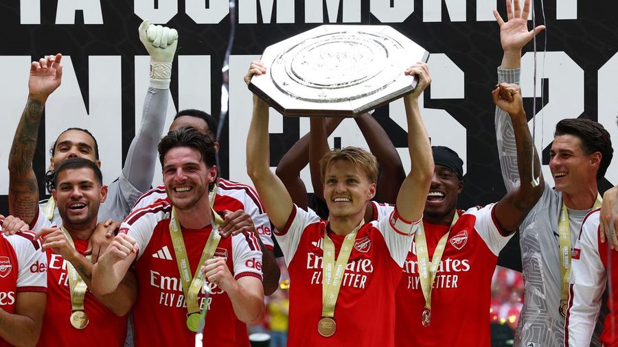 Pertandingan Community Shield antara Arsenal melawan Manchester CIty di Principality Stadium, Cardiff, Wales, Minggu (16/8/2026). (Action Images via Reuters/Matthew Childs)