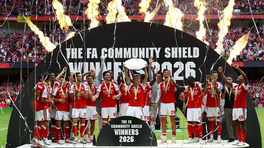 Pertandingan Community Shield antara Arsenal melawan Manchester CIty di Principality Stadium, Cardiff, Wales, Minggu (16/8/2026). (Action Images via Reuters/Matthew Childs)