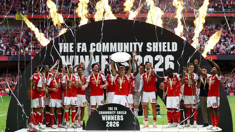 Pertandingan Community Shield antara Arsenal melawan Manchester CIty di Principality Stadium, Cardiff, Wales, Minggu (16/8/2026). (Action Images via Reuters/Matthew Childs)