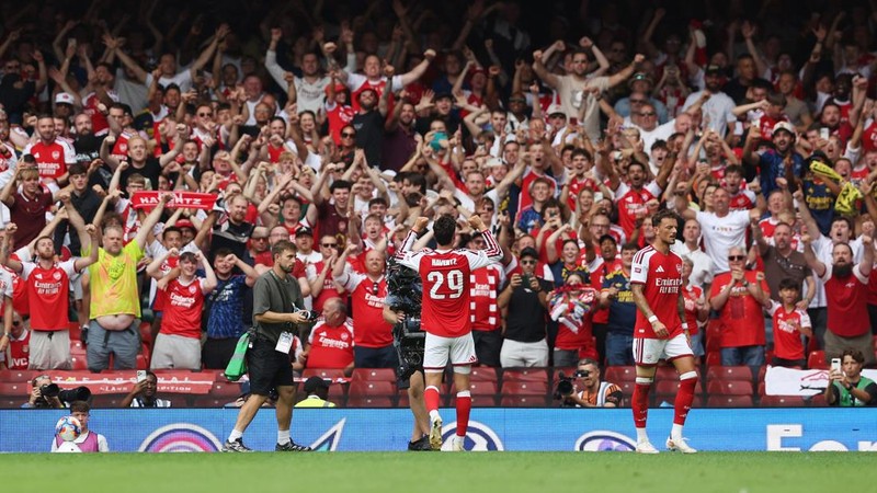 Pertandingan Community Shield antara Arsenal melawan Manchester CIty di Principality Stadium, Cardiff, Wales, Minggu (16/8/2026). (REUTERS/Chris Radburn)