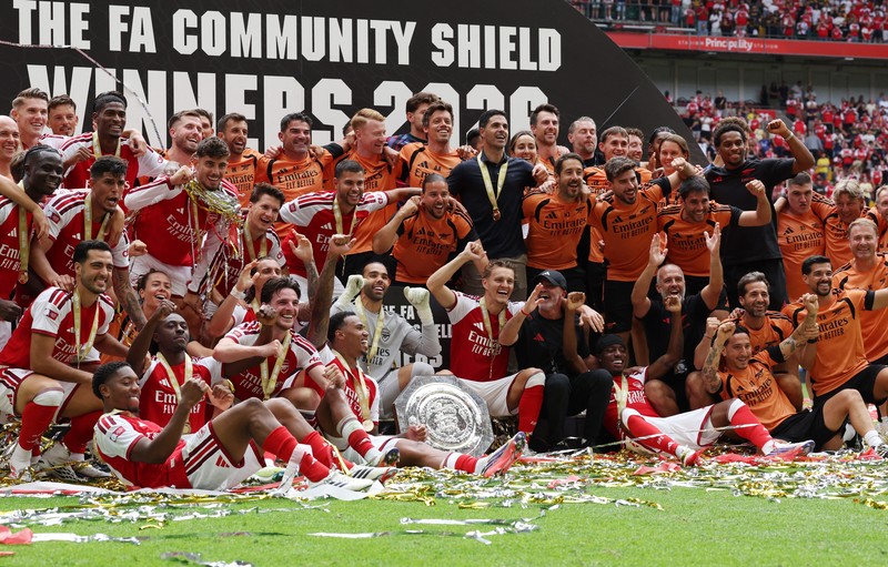 Pertandingan Community Shield antara Arsenal melawan Manchester CIty di Principality Stadium, Cardiff, Wales, Minggu (16/8/2026). (Action Images via Reuters/Matthew Childs)