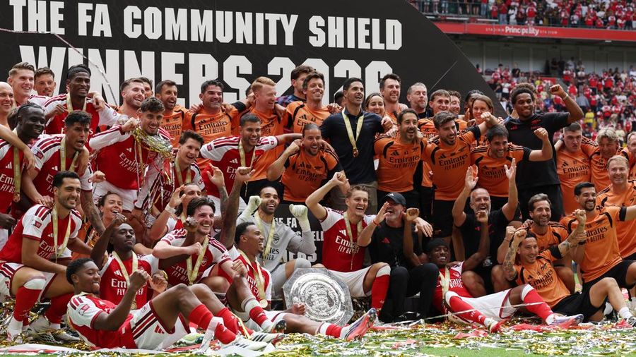 Pertandingan Community Shield antara Arsenal melawan Manchester CIty di Principality Stadium, Cardiff, Wales, Minggu (16/8/2026). (REUTERS/Chris Radburn)