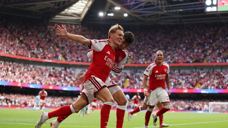 SOCCER-ENGLAND-ARS-Pertandingan Community Shield antara Arsenal melawan Manchester CIty di Principality Stadium, Cardiff, Wales, Minggu (16/8/2026). (REUTERS/Chris Radburn)MCI/
