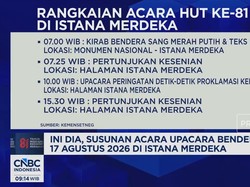 Upacara bendera di Istana Merdeka menjadi salah satu agenda yang dinantikan dalam peringatan HUT ke-81 RI pada 17 Agustus 2026, hari ini. Pelaksanaannya mencakup sejumlah prosesi yang berlangsung secara berurutan sejak acara dimulai hingga selesai.Se