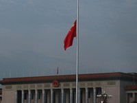 The Chinese flag at Tiananmen Square flies at half-mast in memory of late Former Chinese Premier Zhu Rongji who passed away last Wednesday aged 97, in Beijing, China, August 18, 2026. REUTERS/Maxim Shemetov