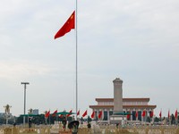 The Chinese flag at Tiananmen Square flies at half-mast in memory of late Former Chinese Premier Zhu Rongji who passed away last Wednesday aged 97, in Beijing, China, August 18, 2026. REUTERS/Maxim Shemetov