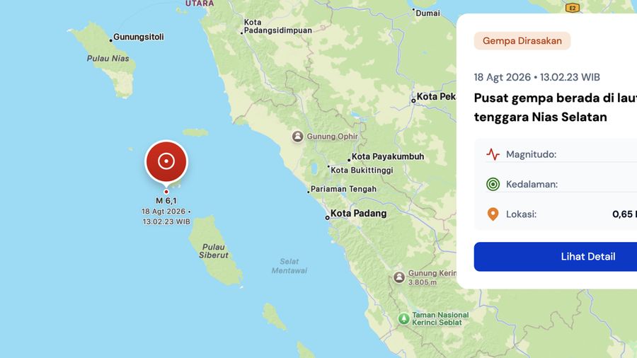 Gempa Nias Selatan M 6,1, Selasa, 18/8. (BMKG)