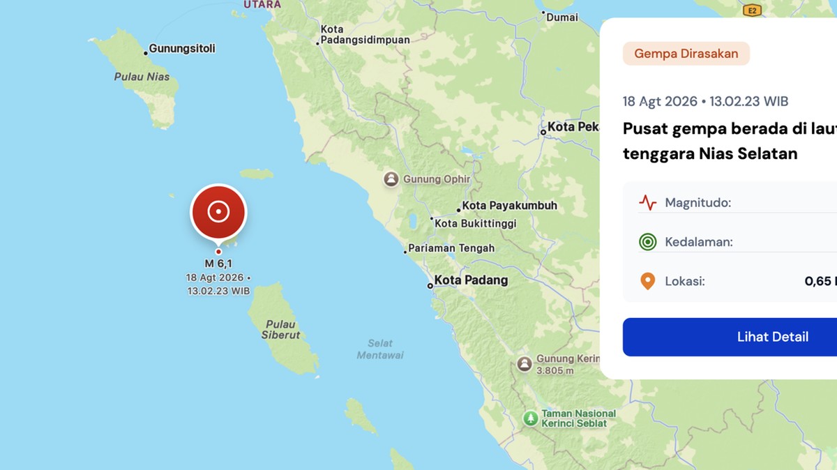 Breaking News! Gempa M6,1 Hantam Nias, Titik Pusatnya di Laut