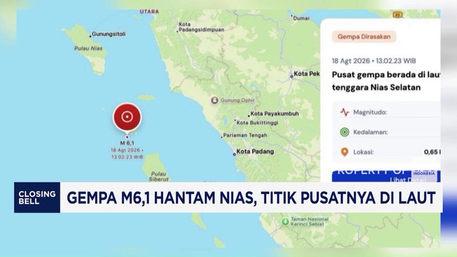 Video: Gempa M6,1 Hantam Nias, Titik Pusatnya di Laut