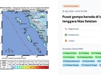 Gempa Nias Selatan M 6,1, Selasa, 18/8. (BMKG)