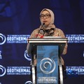 Direktur Jenderal Energi Baru, Terbarukan, dan Konservasi Energi (EBTKE), Eniya Listiani Dewi menyampaikan laporan dalam acara The 12th Indonesia International Geothermal Convention & Exhibition 2026 di Jakarta International Convention Center (JICC),