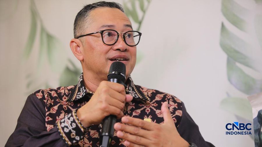 Direktur Utama PT Pertamina Geothermal Energy Tbk (PGEO), Ahmad Yani, saat sesi wawancara di Jakarta International Convention Center (JICC), Senayan, Jakarta, Rabu (19/8/2026). (CNBC Indonesia/Faisal Rahman)