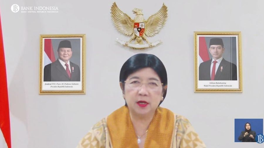 Pejabat Sementara (Pjs) Gubernur Bank Indonesia (BI) Destry Damayanti saat zoom meeting di Jakarta, Rabu (19/8/2026). (Tangkapan layar YouTube)