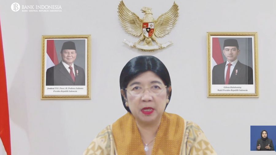 Pejabat Sementara (Pjs) Gubernur Bank Indonesia (BI) Destry Damayanti saat zoom meeting di Jakarta, Rabu (19/8/2026). (Tangkapan layar YouTube Bank Indonesia)