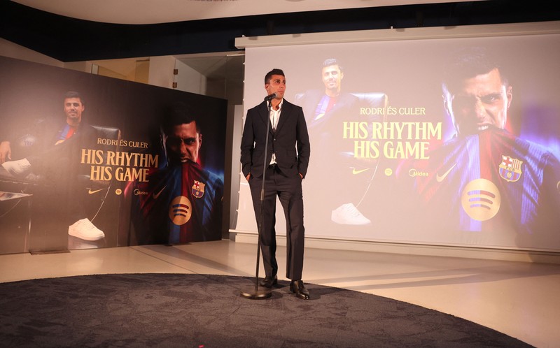 Soccer Football - Barcelona unveil Rodri - Spotify Camp Nou, Barcelona, Spain - August 18, 2026 New FC Barcelona player, Rodri during the presentation REUTERS/Bruna Casas