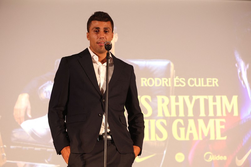 Soccer Football - Barcelona unveil Rodri - Spotify Camp Nou, Barcelona, Spain - August 18, 2026 New FC Barcelona player, Rodri during the presentation REUTERS/Bruna Casas