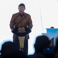 Ketua Satgas Perumahan (Hunian), Hashim Djojohadikusumo menyampaikan sambutan saat groundbreaking hunian terjangkau di kawasan dekat Stasiun Manggarai, Jakarta, Jumat (21/8/2026). (CNBC Indonesia/Faisal Rahman)