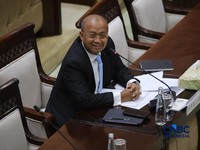 M Sarjito saat menjalani Uji Kelayakan atau Fit and Proper Test sebagai Kepala Eksekutif Pengawas Bursa Mineral dan Komoditas Strategis sekaligus Anggota Dewan Komisioner Otoritas Jasa Keuangan (OJK) di Gedung DPR/MPR RI, Jakarta, Senin (24/8/2026).