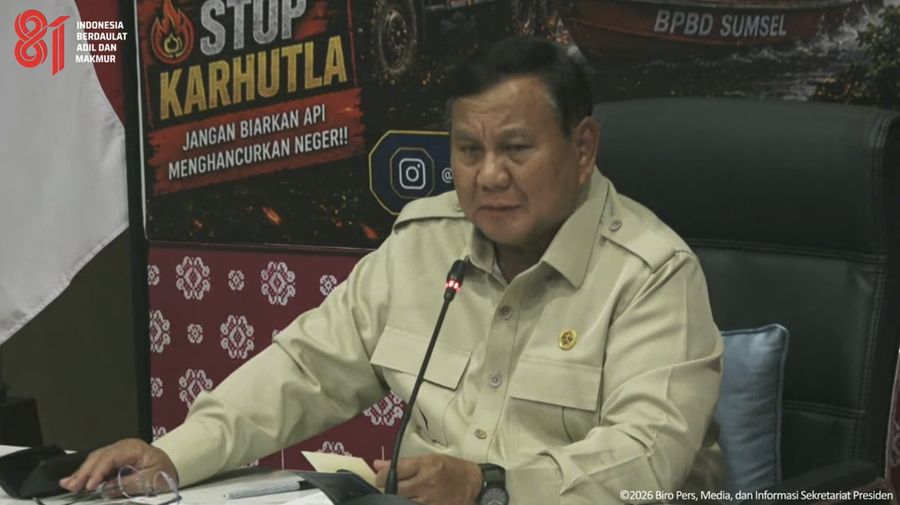 Presiden Prabowo Tiba di Palembang Turun Langsung Tangani Karhutla, Senin (24/8/2026). (Tangkapan layar youtube Setpres RI)