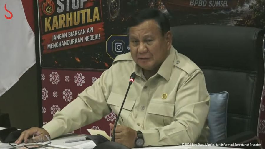 Presiden Prabowo Tiba di Palembang Turun Langsung Tangani Karhutla, Senin (24/8/2026). (Tangkapan layar youtube Setpres RI)