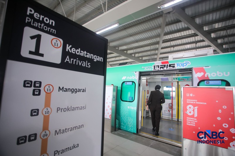 Suasana jelang beroperasinya Stasiun LRT Jakarta Manggarai, di Jakarta Senin (24/8/2026). (CNBC Indonesia/Faisal Rahman)