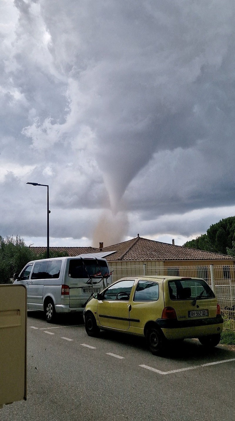 A large tornado moves through Verzeille, France, August 24, 2026, in this screen grab obtained from a social media video. DENIS MARECHAL/via REUTERS  THIS IMAGE HAS BEEN SUPPLIED BY A THIRD PARTY. MANDATORY CREDIT.   Verification: -Location verified by houses, road layout, utility poles and trees that matched archive and satellite imagery -Coordinates: 43.12398050745493, 2.325234124258081 -French meteorological administration issued an alert for thunderstorms in Aude department -Date verified by original file metadata