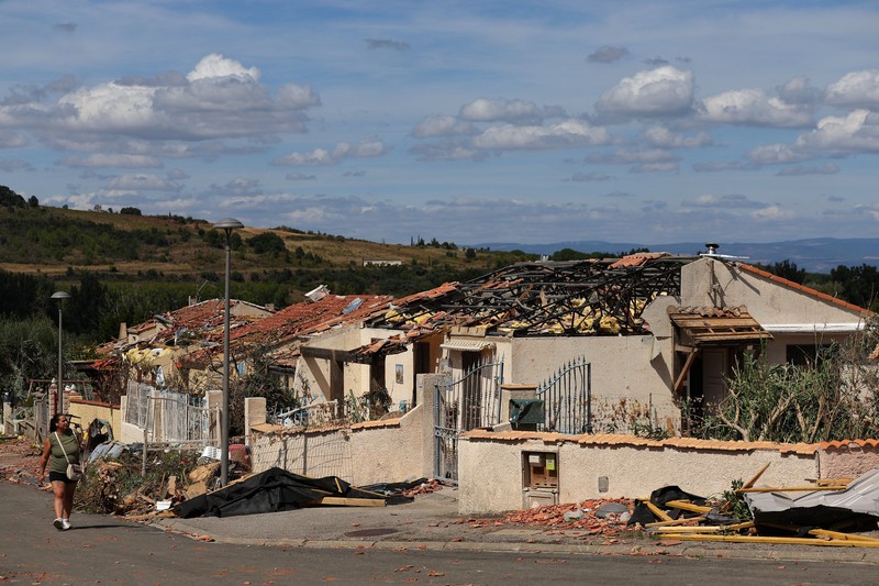 A large tornado moves through Verzeille, France, August 24, 2026, in this screen grab obtained from a social media video. DENIS MARECHAL/via REUTERS  THIS IMAGE HAS BEEN SUPPLIED BY A THIRD PARTY. MANDATORY CREDIT.   Verification: -Location verified by houses, road layout, utility poles and trees that matched archive and satellite imagery -Coordinates: 43.12398050745493, 2.325234124258081 -French meteorological administration issued an alert for thunderstorms in Aude department -Date verified by original file metadata