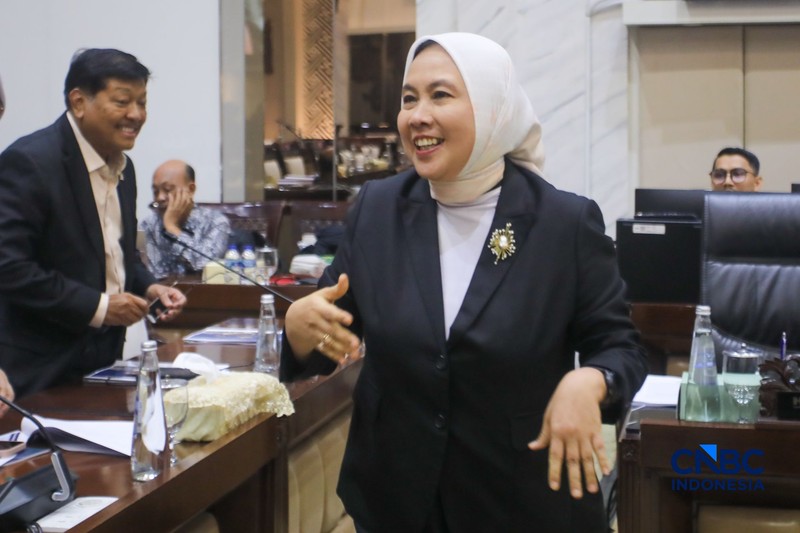 Calon Deputi Gubernur Senior Bank Indonesia (BI), Aida S. Budiman saat menjalani Uji Kelayakan atau Fit and Proper Test di Gedung DPR/MPR RI, Jakarta, Rabu (26/8/2026). (CNBC Indonesia/Faisal Rahman)