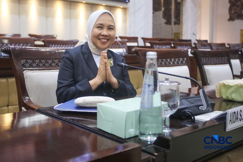 Calon Deputi Gubernur Senior Bank Indonesia (BI), Aida S. Budiman saat menjalani Uji Kelayakan atau Fit and Proper Test di Gedung DPR/MPR RI, Jakarta, Rabu (26/8/2026). (CNBC Indonesia/Faisal Rahman)