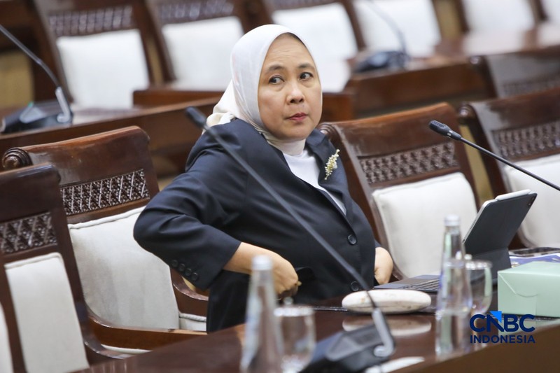 Calon Deputi Gubernur Senior Bank Indonesia (BI), Aida S. Budiman saat menjalani Uji Kelayakan atau Fit and Proper Test di Gedung DPR/MPR RI, Jakarta, Rabu (26/8/2026). (CNBC Indonesia/Faisal Rahman)