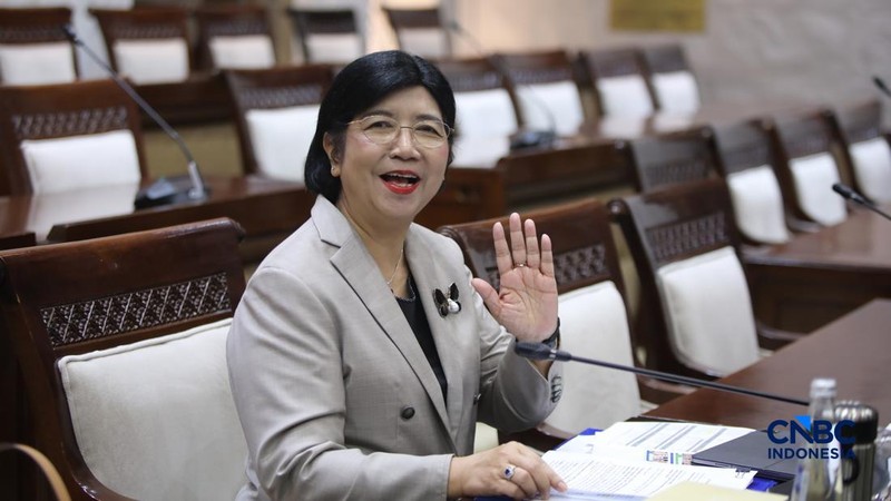 Calon Gubernur Bank Indonesia (BI), Destry Damayanti saat menjalani Uji Kelayakan atau Fit and Proper Test di Gedung DPR/MPR RI, Jakarta, Rabu (26/8/2026). (CNBC Indonesia/Faisal Rahman)