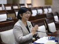 Calon Gubernur Bank Indonesia (BI), Destry Damayanti saat menjalani Uji Kelayakan atau Fit and Proper Test di Gedung DPR/MPR RI, Jakarta, Rabu (26/8/2026). (CNBC Indonesia/Faisal Rahman)