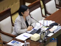 Calon Gubernur Bank Indonesia (BI), Destry Damayanti saat menjalani Uji Kelayakan atau Fit and Proper Test di Gedung DPR/MPR RI, Jakarta, Rabu (26/8/2026). (CNBC Indonesia/Faisal Rahman)