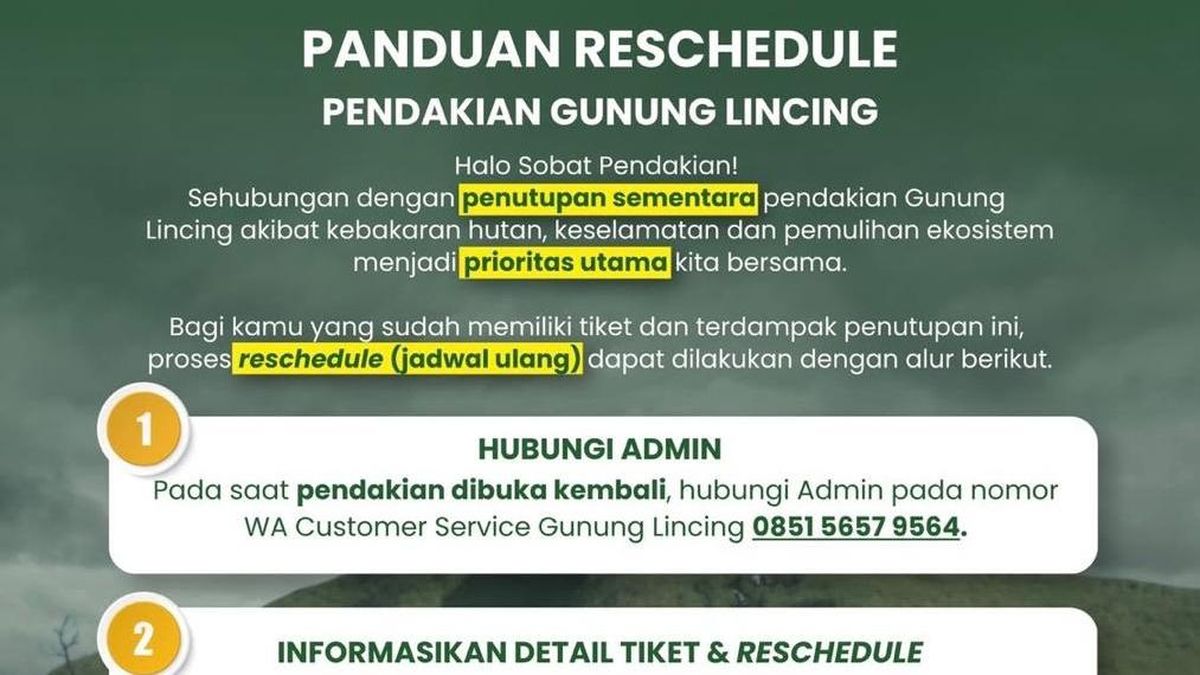 Pendakian Gunung Lincing Ditutup, Begini Cara Reschedule Tiket!