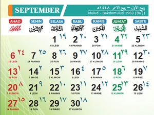 Tanggalan Jawa Bulan September 2026 Lengkap Pasaran, Weton, dan Neptunya