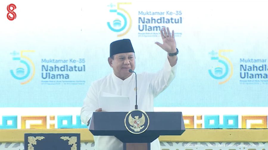 Presiden Prabowo Subianto saat menghadiri sekaligus membuka Mukhtamar ke-35 Nahdlatul Ulama, Jombang, Jawa Timur, Kamis (27/8/2026). (Tangkapan Layar Youtube/Sekretariat Presiden)
