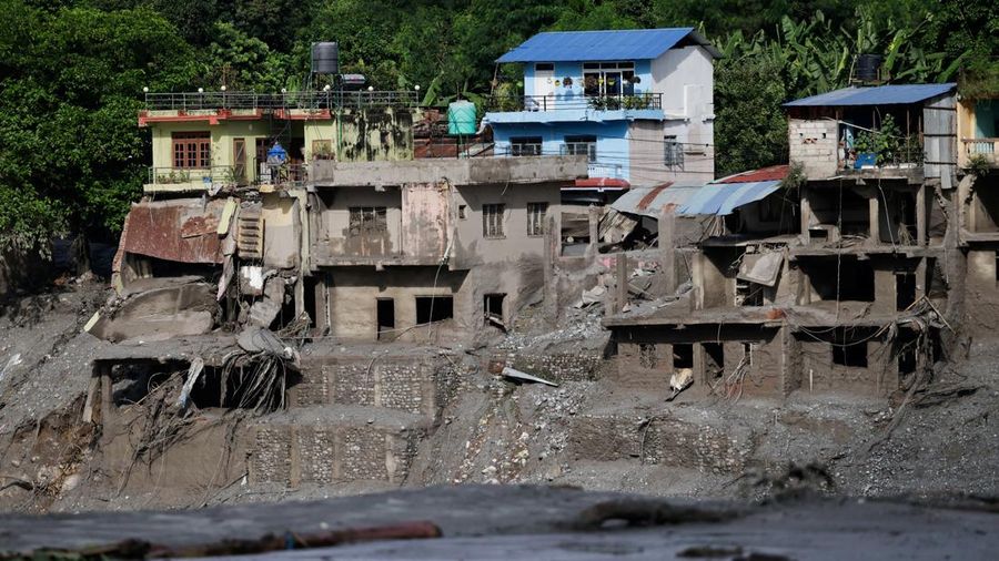 Rumah-rumah yang rusak akibat banjir dahsyat di Trishuli, Distrik Nuwakot, Nepal, pada 27 Agustus 2026. Rumah-rumah yang rusak akibat banjir dahsyat di Trishuli, Distrik Nuwakot, Nepal, pada 27 Agustus 2026.