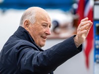 Norway's King Harald leaves Askvoll and concludes his three-day county visit to Vestland County, Norway, May 28, 2026. NTB/Cornelius Poppe via REUTERS   ATTENTION EDITORS - THIS IMAGE WAS PROVIDED BY A THIRD PARTY. NORWAY OUT. NO COMMERCIAL OR EDITOR