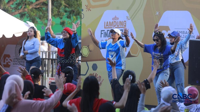 Warga mengikuti kegiatan Zumba di Pusat Kegiatan Olahraga (PKOR), Bandar Lampung, Lampung, Minggu (30/8/2026). (CNBC Indonesia/Muhammad Sabki)