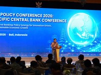 Deputi Gubernur Bank Indonesia, Thomas Djiwandono, saat menutup Biennial Policy Conference (BPC) di Bali, 2627 Agustus 2026.