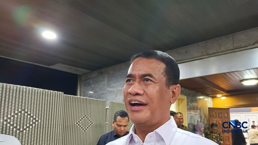 Menteri Pertanian sekaligus Kepala Badan Pangan Nasional (Bapanas) Amran Sulaiman saat ditemui usai rapat di Kompleks Parlemen, Jakarta, Selasa (1/9/2026). (CNBC Indonesia/Martyasari Rizky)