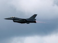 A Belgian Air Force F-16 fighter jet takes off during a NATO air policing deployment at Keflavik Airport in Keflavik, Iceland, August 11, 2026. REUTERS/Denis Balibouse